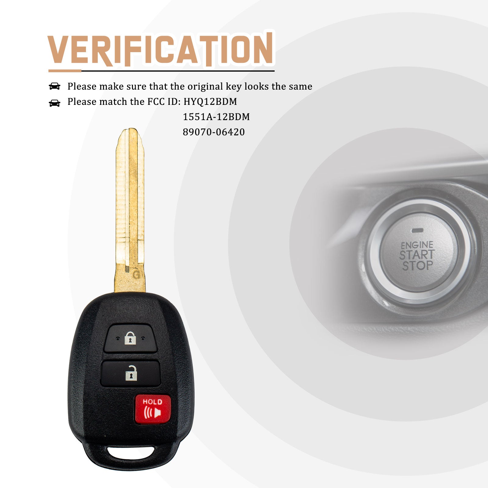 New Replacement Car Key Fob for 2012/2013/2014/2015/2016 Toyota Prius C with FCC ID: HYQ12BDM/1551A-12BDM/89070-06420 G CHIP T3SB(5)