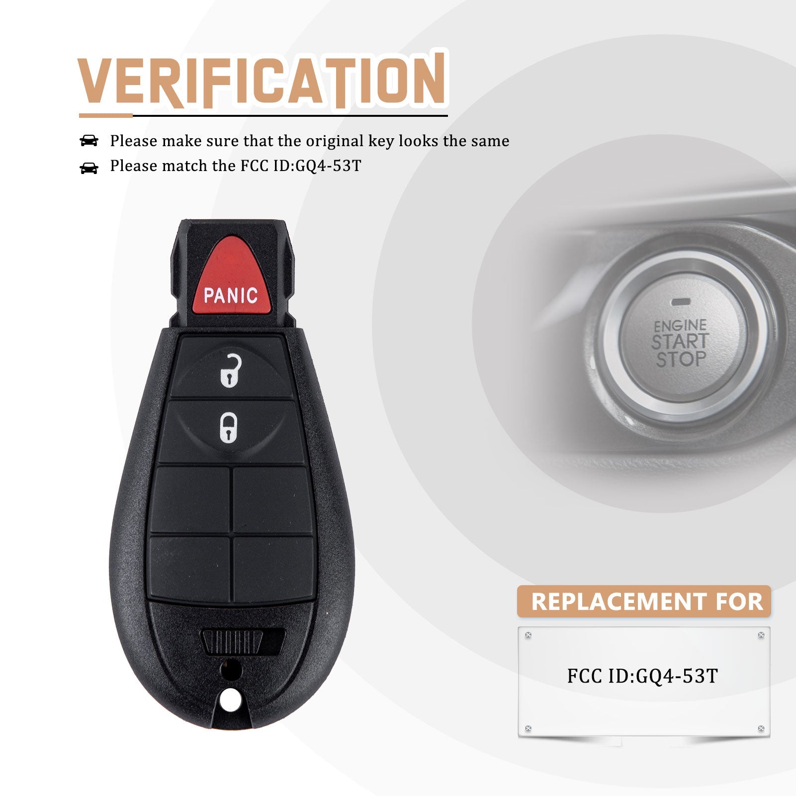 Brand New Car Key Fob Replacement for 2013/2014/2015/2016/2017 Ram with FCC ID: GQ4-53T D3RC