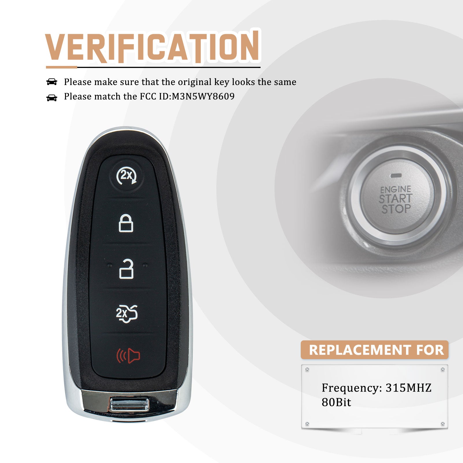 FORD Escape Titanium Focus C-Max Smart Key Replacement with FCC ID: M3N5WY8609 315MHZ KR-F5RE