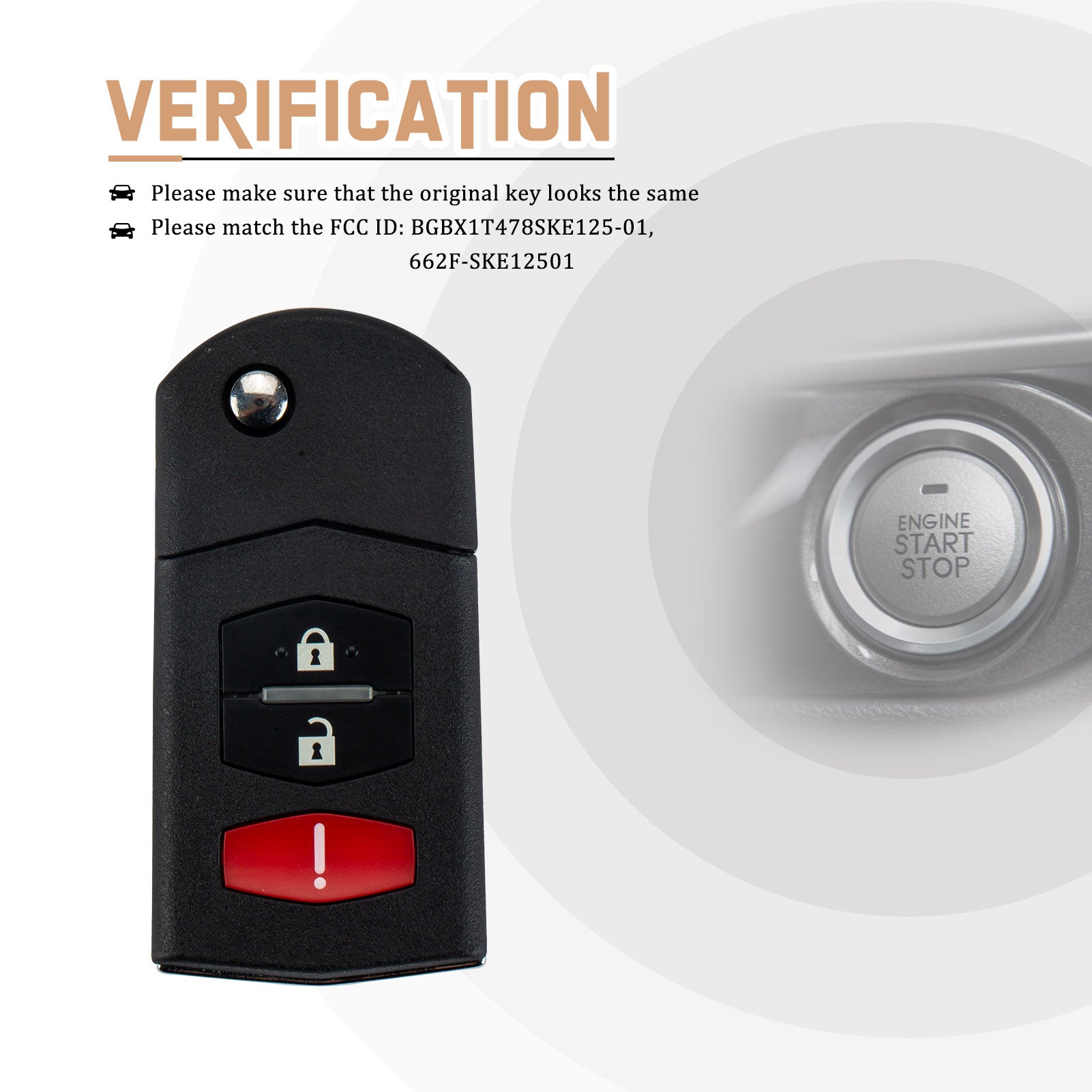 New Replacement Car Key for 2011-2015 MZDA 2, 2006-2015 MZDA 5, 2007-2015 MZDA CX-9, 2007-2012 MZDA CX-7 with P/N:BGBX1T478SKE125-01, 662F-SKE12501 M3SA