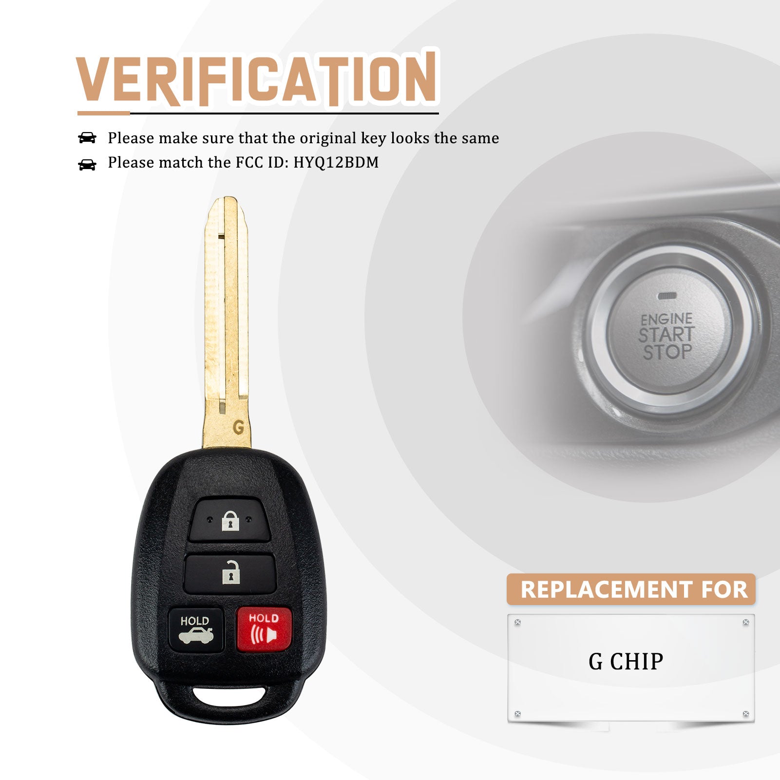 New Key Fob Replacement for 2012/2013/2014 Toyota Camry with FCC ID:HYQ12BDM G chip T4SB