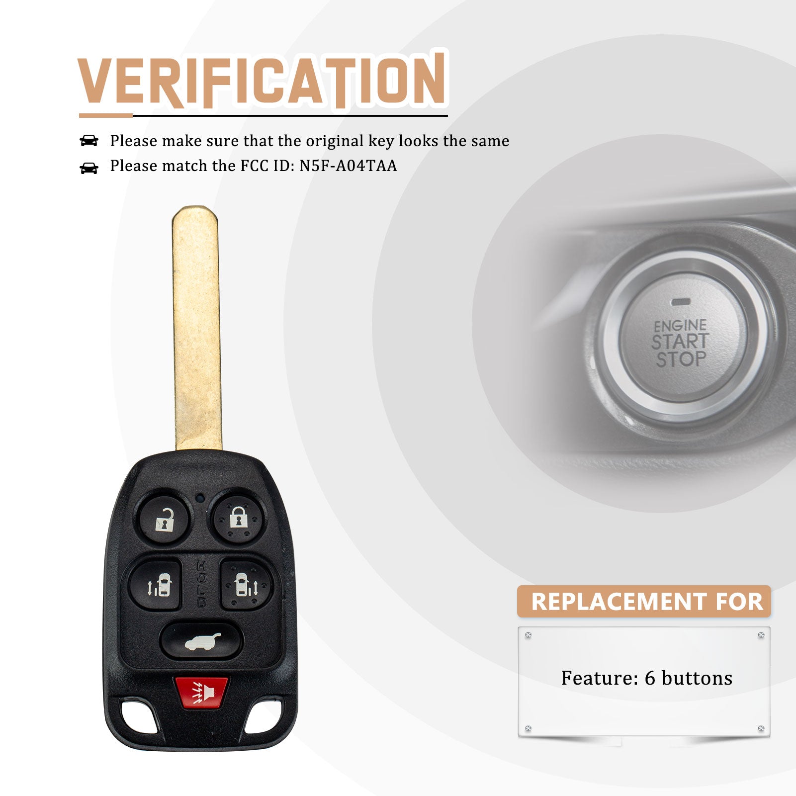 Replacement Key Fob for 2011/2012/2013/2014 Honda Odyssey with FCC ID: N5F-A04TAA H6RB(5)