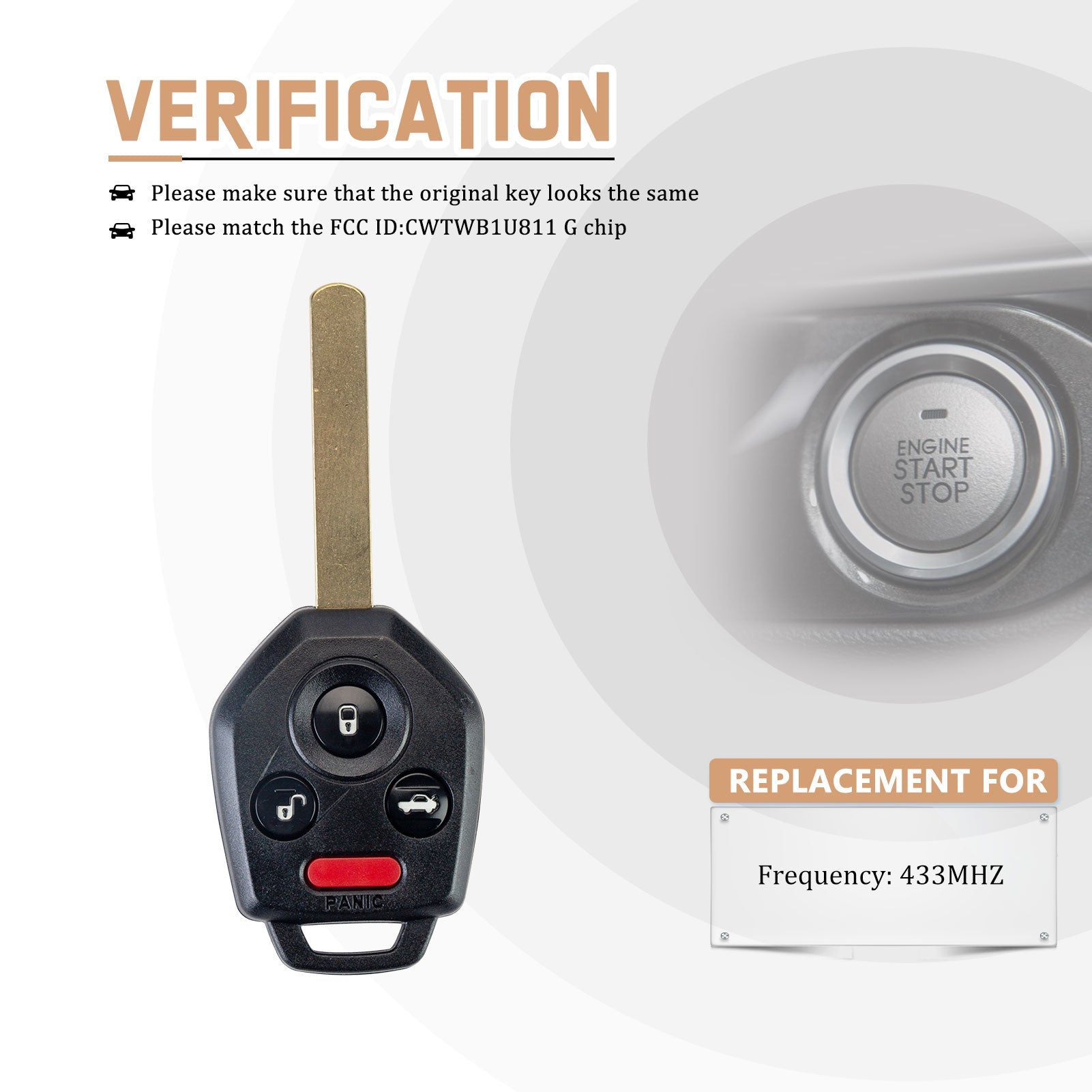 Replacement Car Key Fob for 2012/2013/2014/2015/2016/2017 Subaru Forester Impreza Legacy WRX Sti XV with FCC ID: CWTWB1U811 G CHIP 433MHZ G4SE