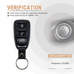 New Replacement Car Key Fob for 2013/2014/2015/2016/2017 Hyundai Elantra GT 2011/2012/2013/2014 Accent with FCC ID: TQ8RKE-3F03 Frequency: 315MHZ K4RH