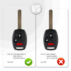 New Keyless Entry Replacement Car Key Fob for Honda Fit, Odyssey, Ridgeline with FCC ID:OUCG8D-380H-A 46 Chip H3SA