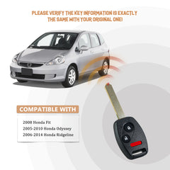 New Keyless Entry Replacement Car Key Fob for Honda Fit, Odyssey, Ridgeline with FCC ID:OUCG8D-380H-A 46 Chip H3SA