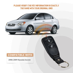 Remote Key Fob Replacement for 2006-2011 Hyundai Accent with FCC ID: PLNHM-T002 and Part Numbers: 95430-1E011, 95430-15011 315 MHz K3RG