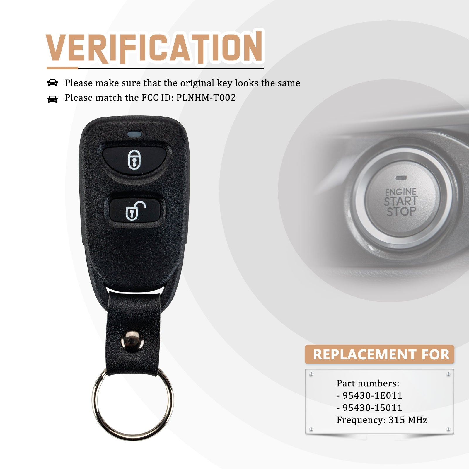 Remote Key Fob Replacement for 2006-2011 Hyundai Accent with FCC ID: PLNHM-T002 and Part Numbers: 95430-1E011, 95430-15011 315 MHz K3RG(10)