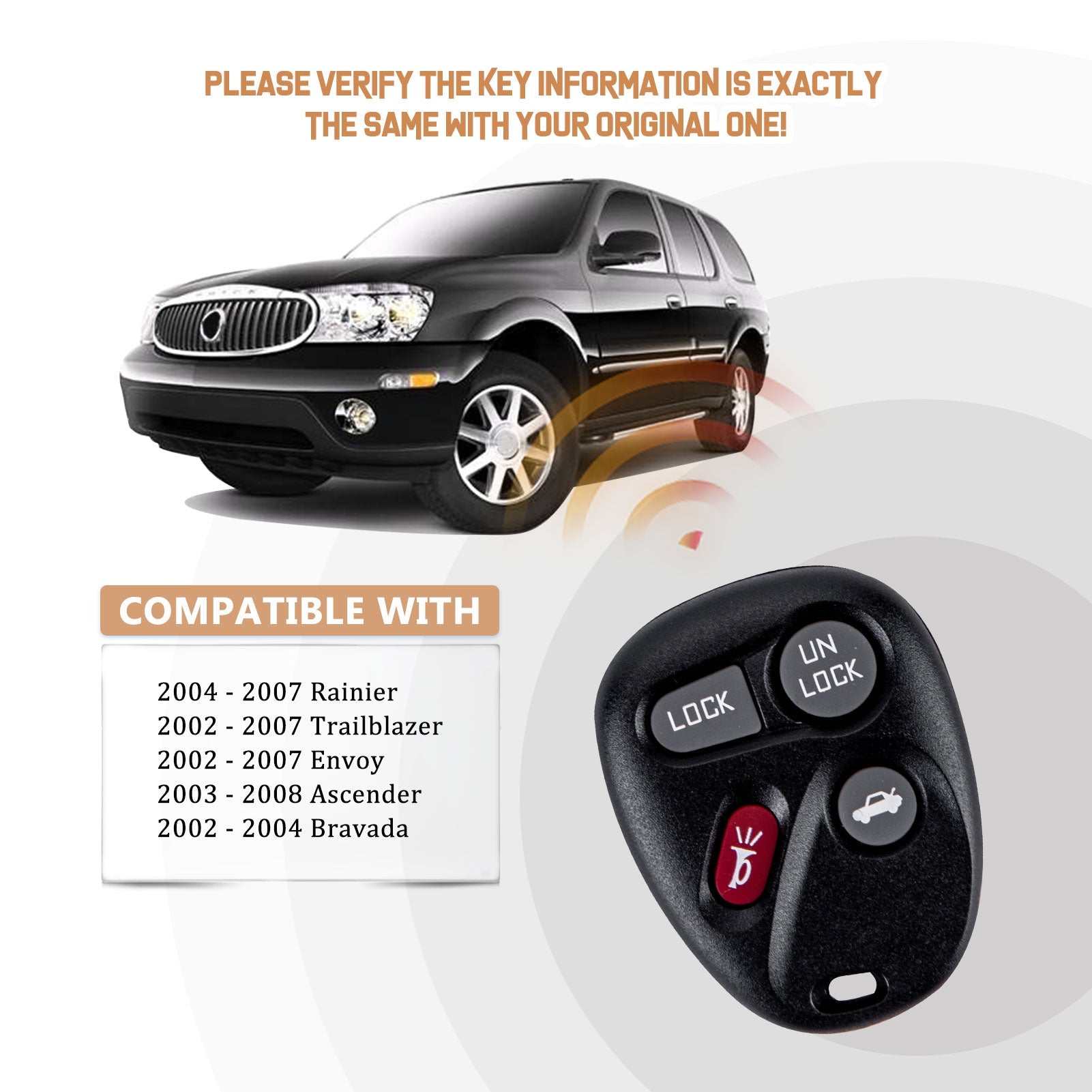 New Keyless Entry Replacement Car Key Fob for Envoy Trailblazer with FCC ID: MYT3X6898B GM # 15051014, 15008008, 15008009 C4RF(5)