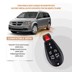 New Keyless Entry Replacement Car Key Fob for 2008/2009/2010/2011/2012/2013/2014 Grand Caravan with FCC ID: IYZ-C01C or M3N5WY783X D7RA(5)