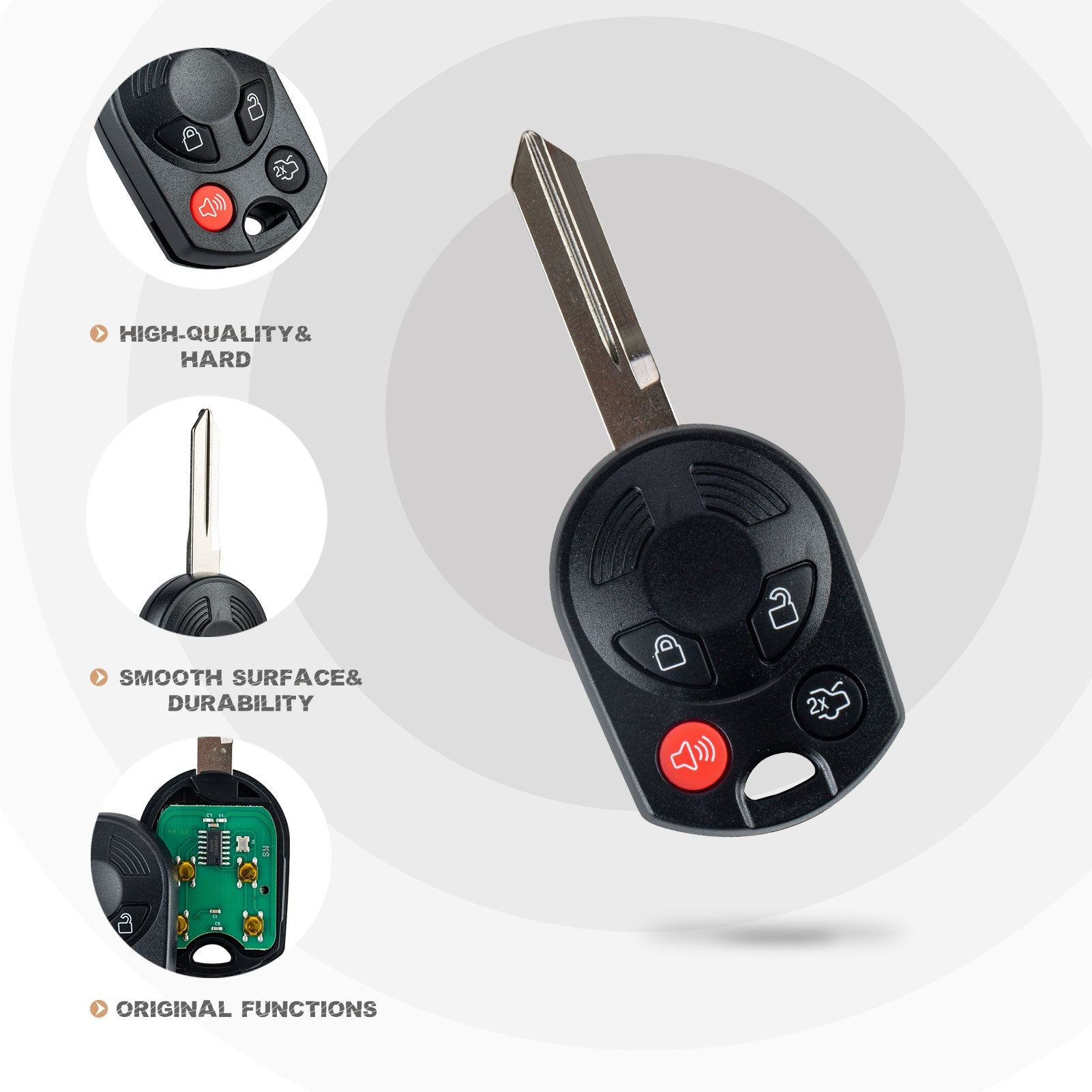 Car Key Fob Replacement for Ford Head 4 BTN 80 BIT with FCC ID: OUCD6000022 315MHZ F4SA