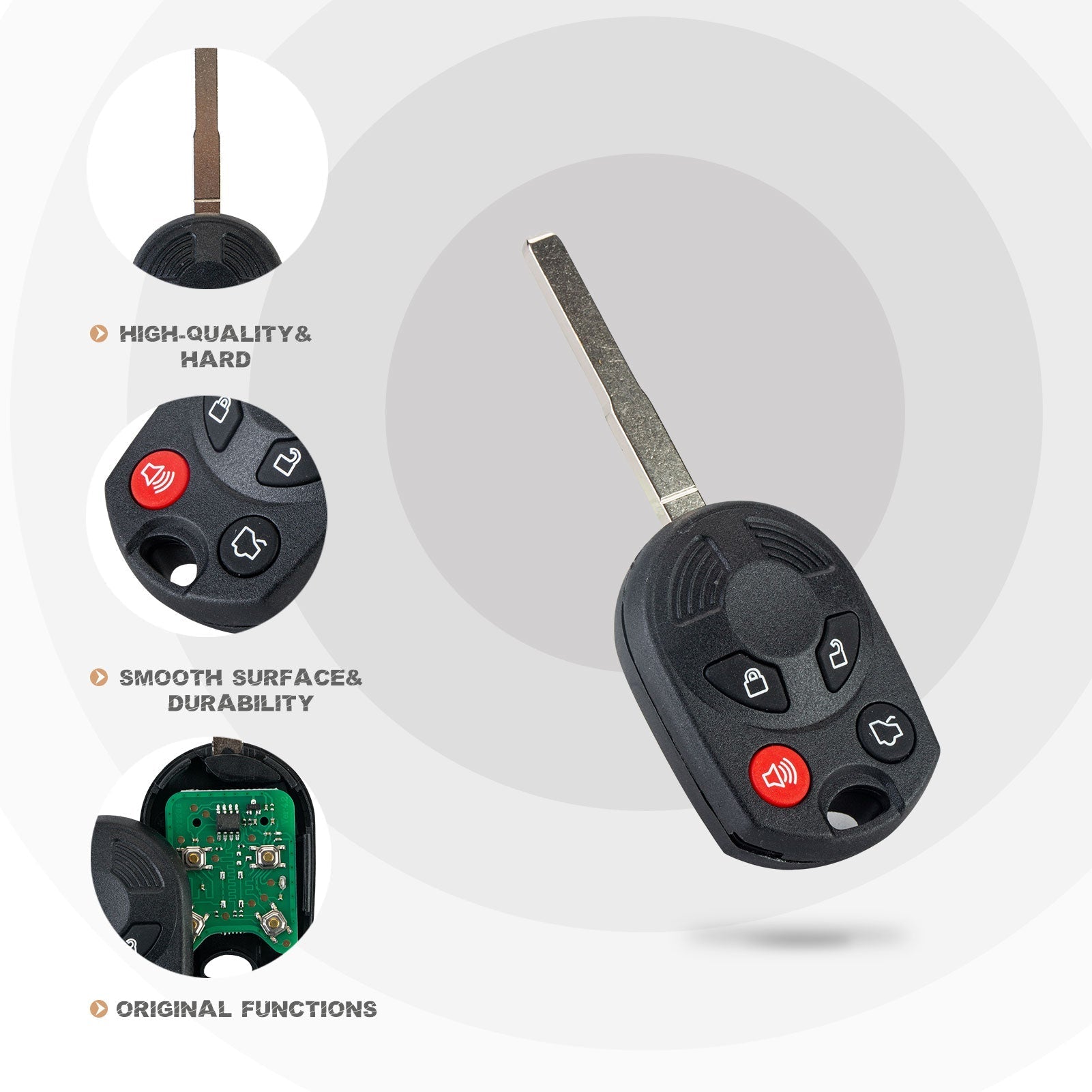 Replacement Car Key Fob for 2012-2016 Escape 2011-2016 Fiesta 2014-2016 Transit Connect with FCC ID: OUCD6000022, 164-R8007 80 Bit Chip Included F4SC