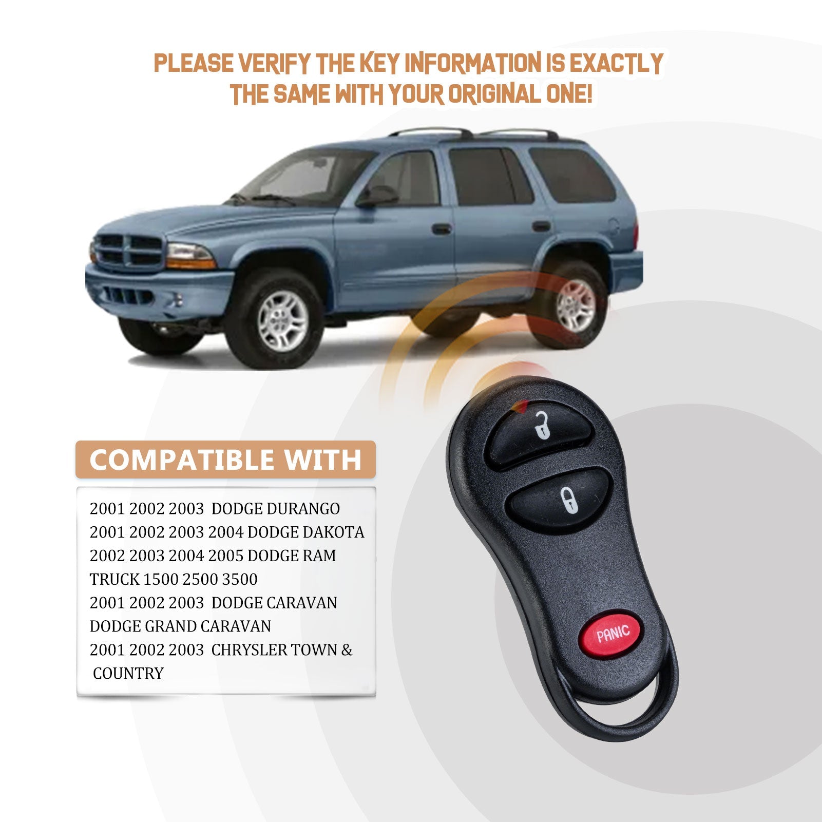 Brand New Self Programmable Car Key Fob Replacement for Dodge&Chrysler 3 Button with FCC ID: GQ43VT17T D3RB(5)