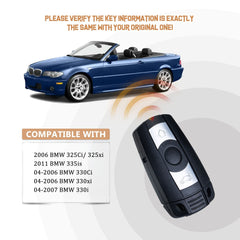 Car Key Fob Replacement for 328i xDrive 328xi 2007/2008/2009/2010/2011 with FCC ID: KR55WK49127, KR55WK49123 B3RA(10)