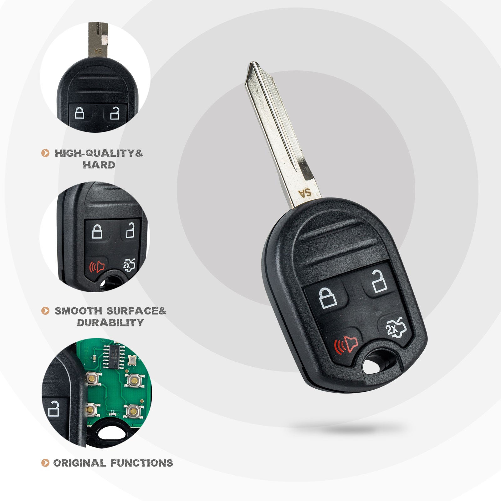 Car Key Fob Replacement for Ford 4 BTN Head Key 80 BIT with FCC ID: CWTWB1U793 315MHZ F4SB