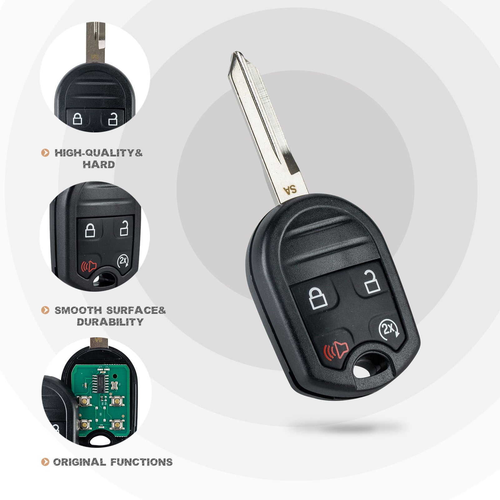 Car Key Fob Replacement for Head Key for Ford with FCC ID: OUCD6000022 164-R8067 315MHZ F4SF