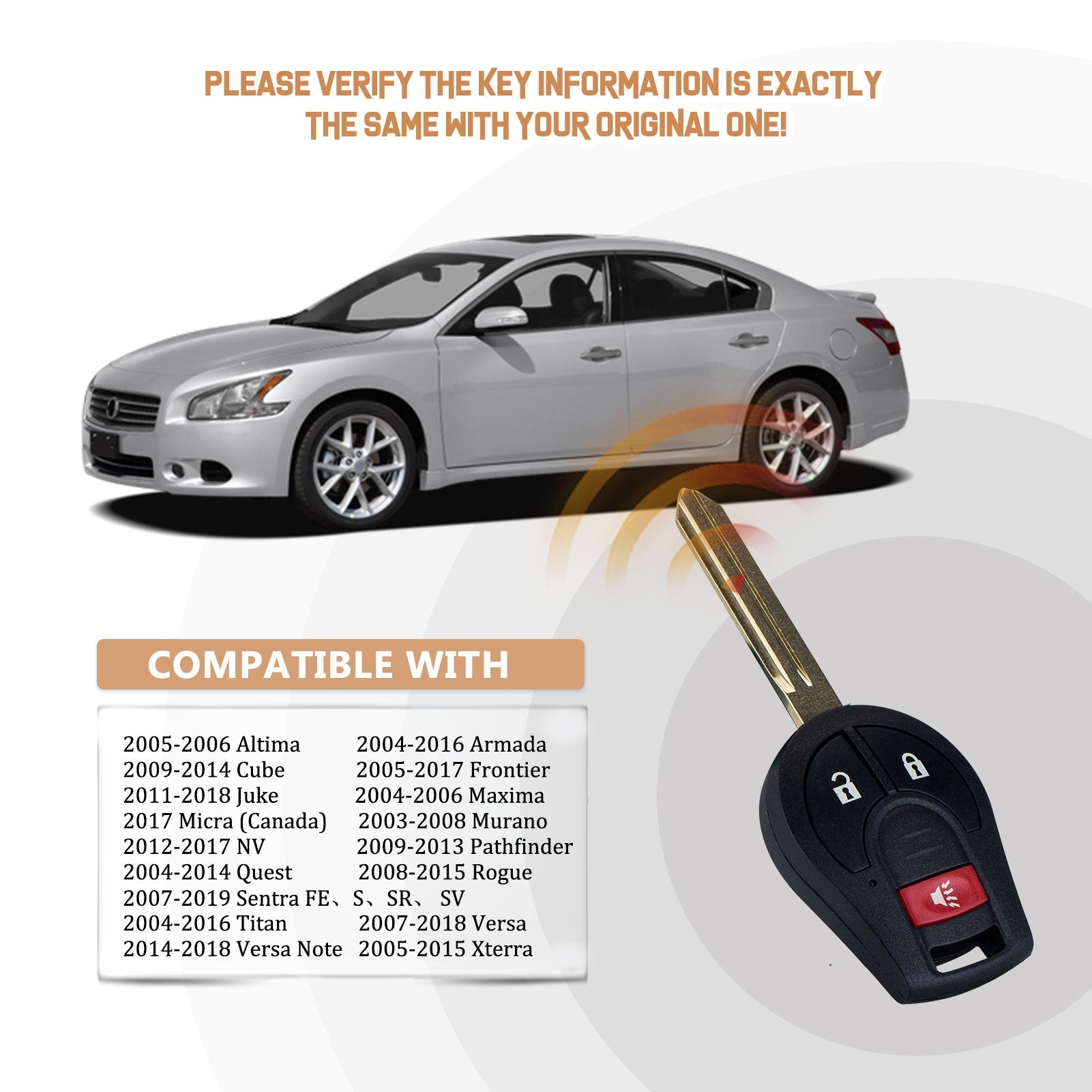 Brand New Car Key Fob Replacement for Nissan with FCC ID: CWTWB1U751 46 CHIP N3SA(10)