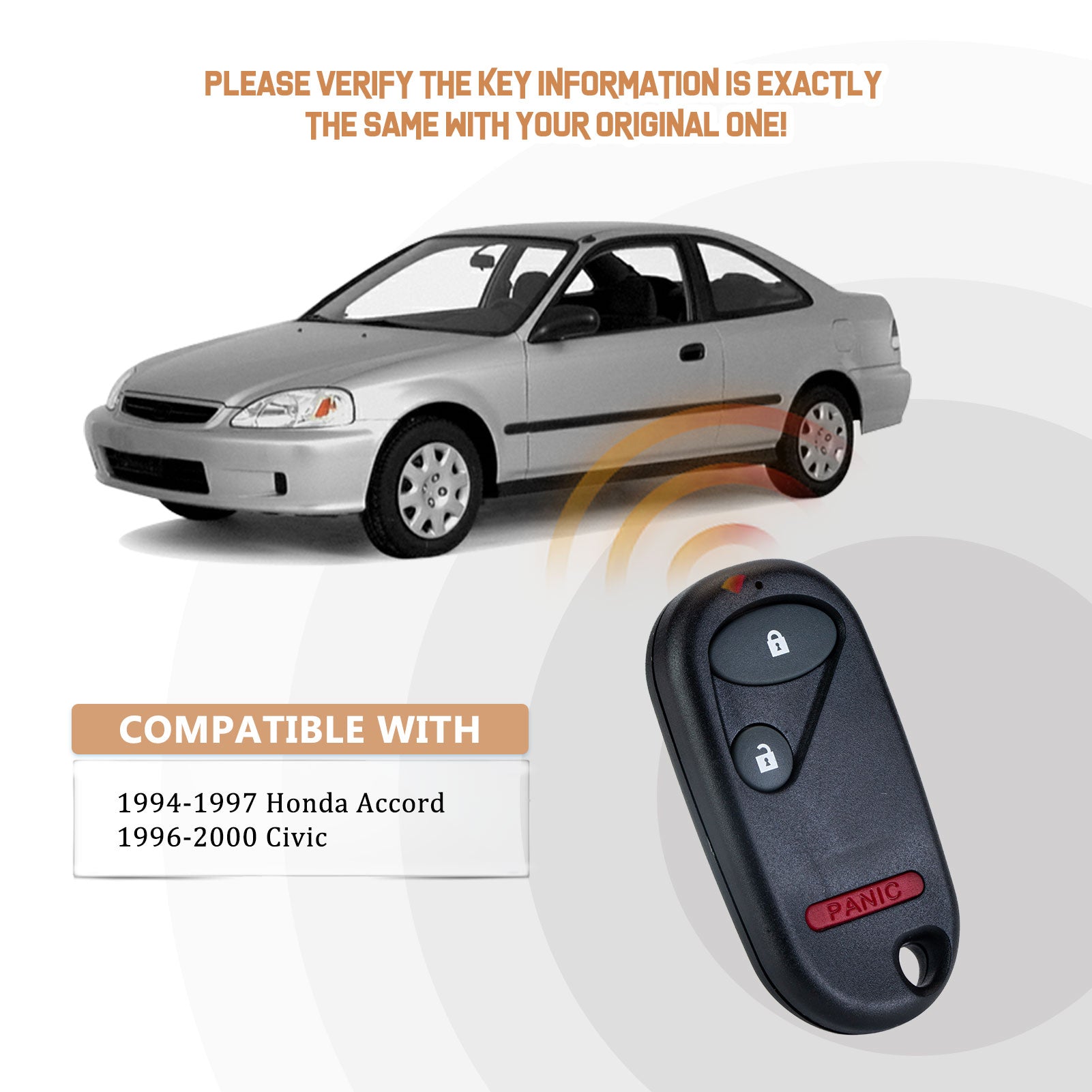 Brand New Car Key Fob Replacement for 1994/1995/1996/1997 Accord 1996/1997/1998/1999/2000 Civic with FCC ID: A269ZUA106 H3RC