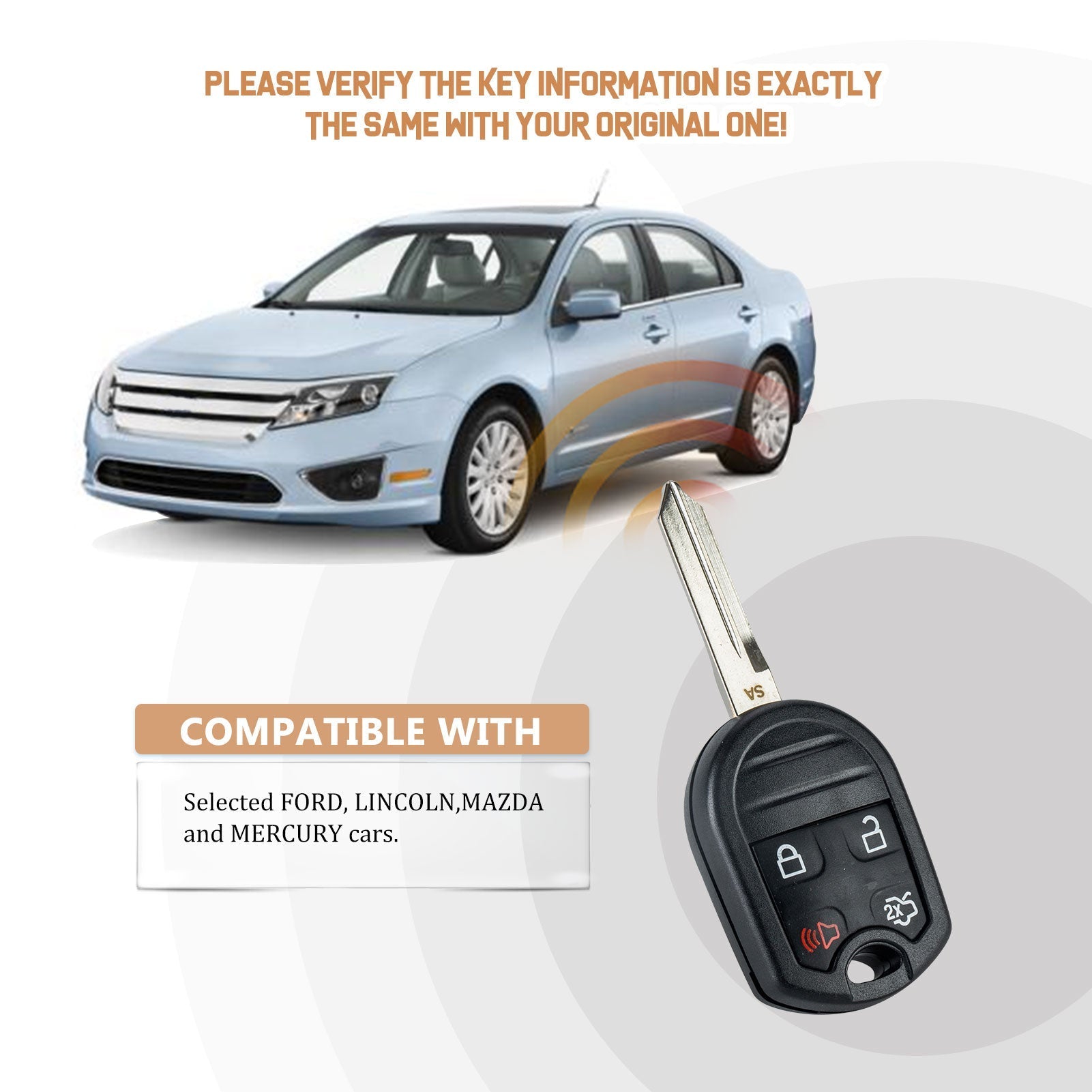 Car Key Fob Replacement for Ford 4 BTN Head Key 80 BIT with FCC ID: CWTWB1U793 315MHZ F4SB