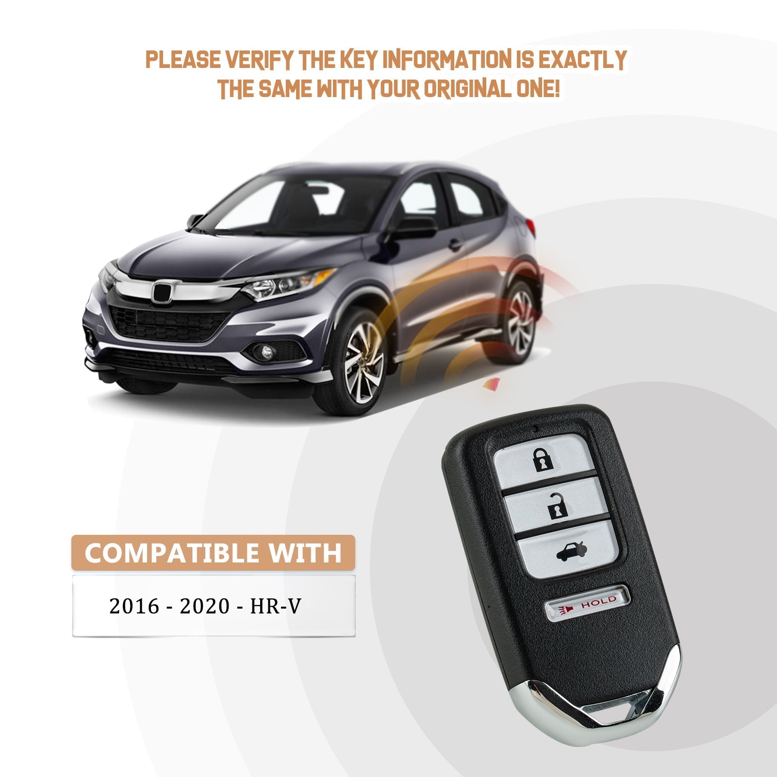 New Keyless Entry Replacement Car Key Fob for 2016/2017/2018/2019/2020 HR-V FCC: KR5V1X Frequency: 314 MHz Chip ID: NCF2952X / HITAG 3 / 47CHIP H4RD(10)