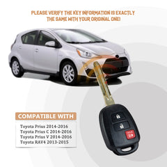 New Key Fob Replacement for 2013/2014/2015 Toyota Rav4 2014-2016 Prius C V with P/N: HYQ12BEL, H Chip T3SC(5)