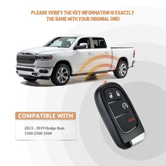 Replacement Car Key Fob for 2013/2014/2015/2016/2017/2018/2019 Ram 1500 2500 3500 with FCC ID: GQ4-54T 46 CHIP Part Number: 56046956 433Mhz D4RG