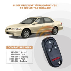 Brand New Car Key Fob Replacement for 1996-2002 Accord,1996-2000 Civic, 1996-2004 Odyssey, 2003-2007 Pilot, 1996-2001 Prelude with FCC ID: A269ZUA101 H4RE(5)