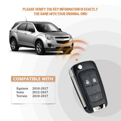 Car Key Fob Replacement for 2010/2011/2012/2013/2014/2015/2016/2017 Equinox Sonic GMC Terrain with FCC ID: OHT01060512 315MHZ C3SA