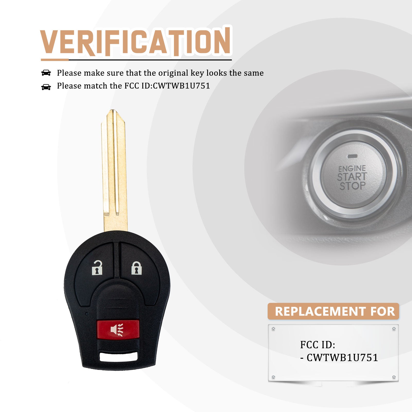 Brand New Car Key Fob Replacement for Nissan with FCC ID: CWTWB1U751 46 CHIP N3SA