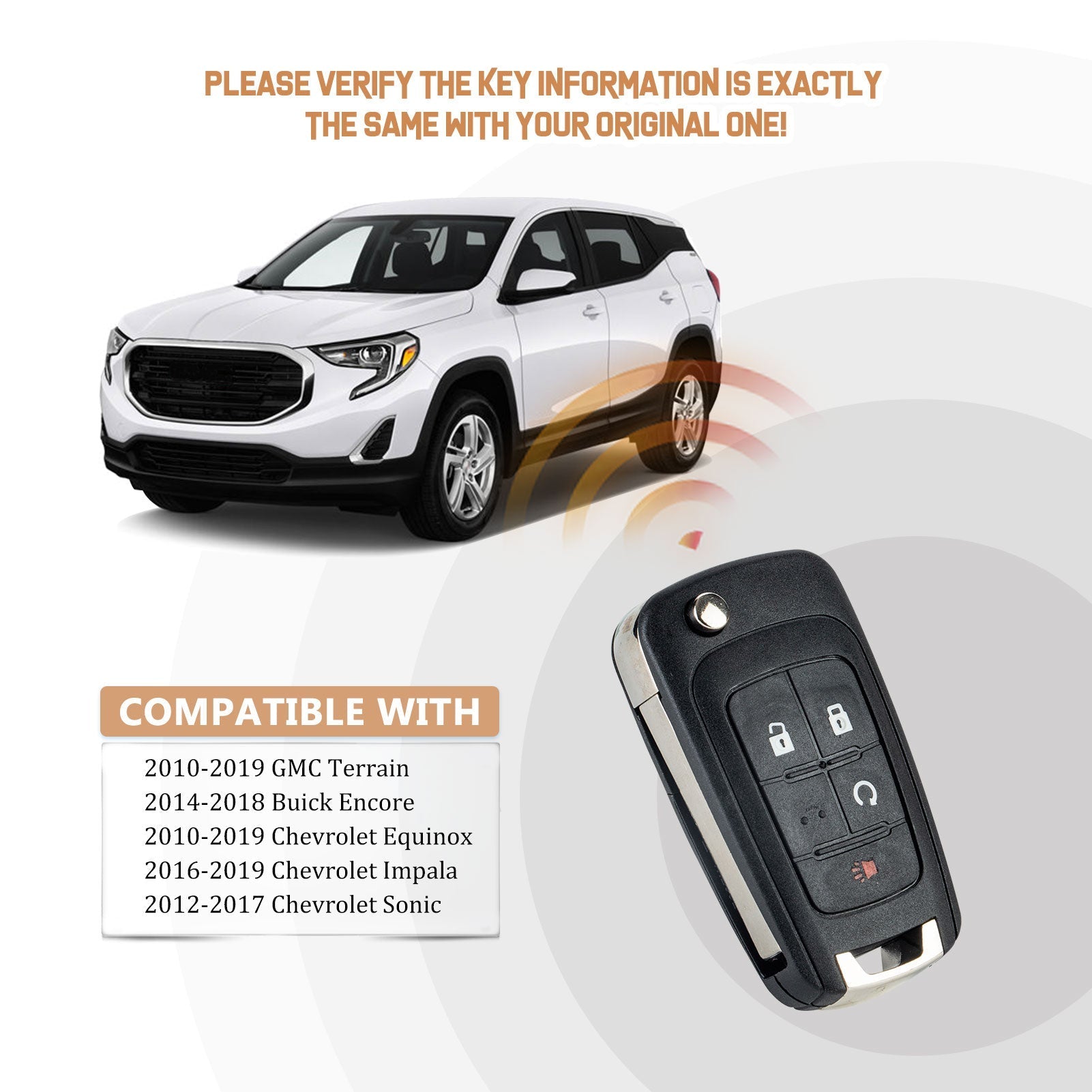 Car Key Fob Replacement for 2010/2011/2012/20013/2014/2015/2016/2017/2018/2019 Equinox with FCC ID: OHT01060512 315MHZ C4SC