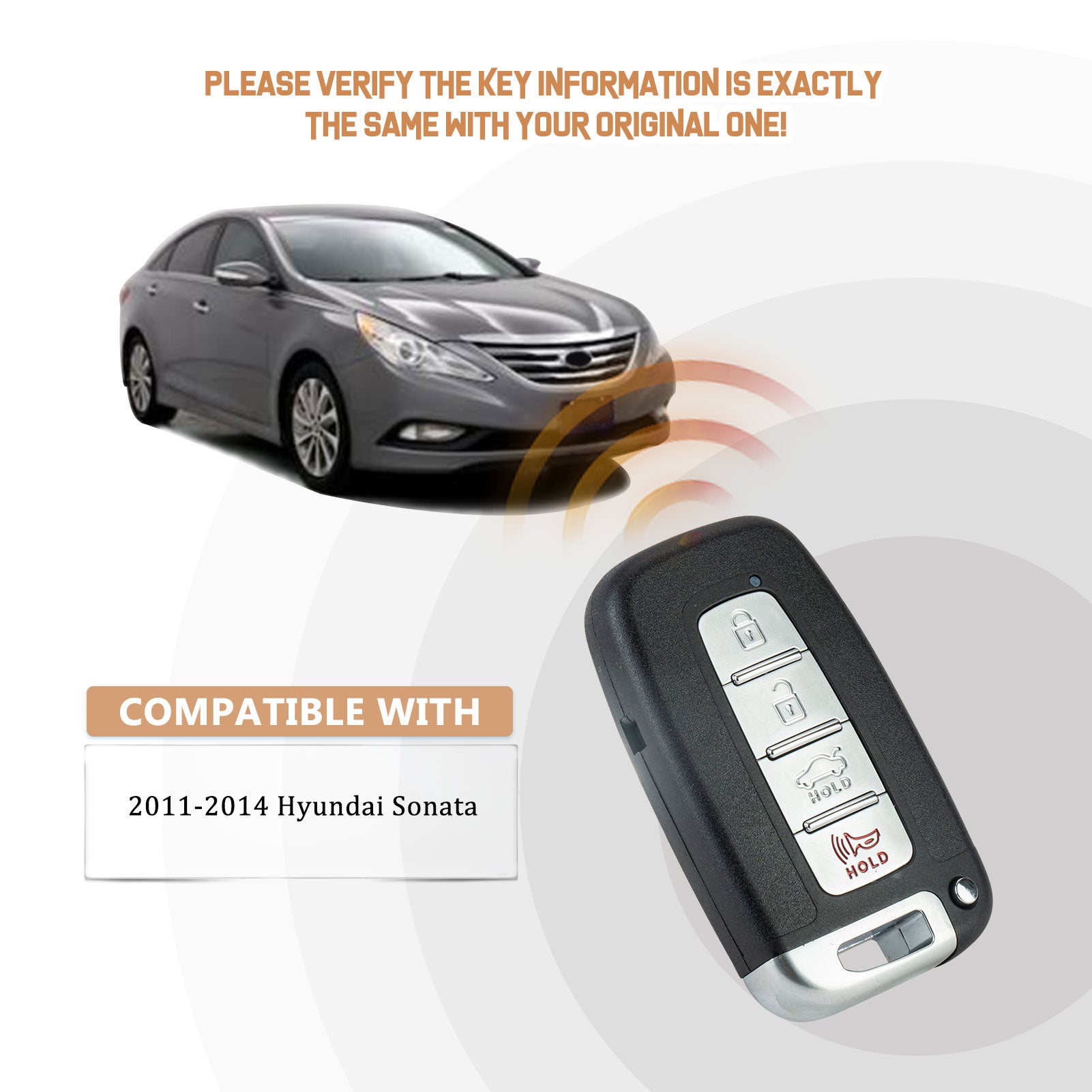 Car Key Fob Replacement for 2011 2012 2013 2014 Hundai Sonata with FCC ID: SY5HMFNA04 315MHZ KR-K4RA