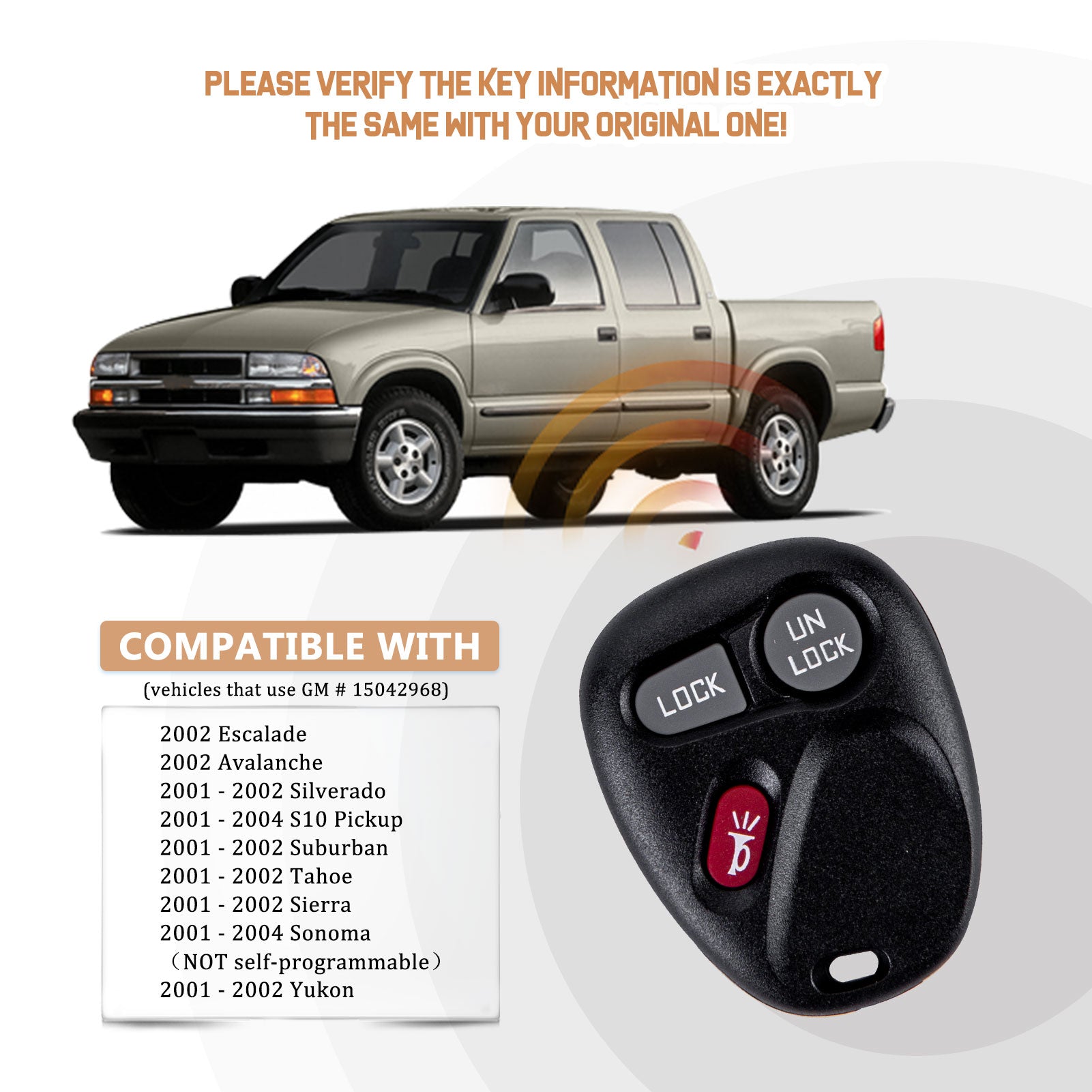 Car Key Fob Replacement for Silverado Tahoe Yukon Suburban S10 with FCC ID: KOBLEAR1XT GM # 15042968 C3RC