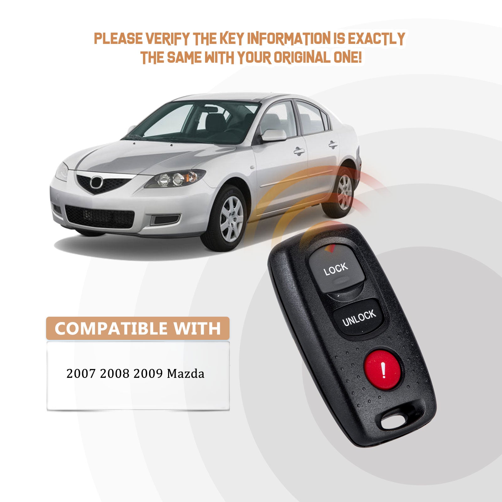 New Keyless Entry Replacement Car Key Fob for 2007 2008 2009 Mazda with FCC ID: KPU41794 M3RA