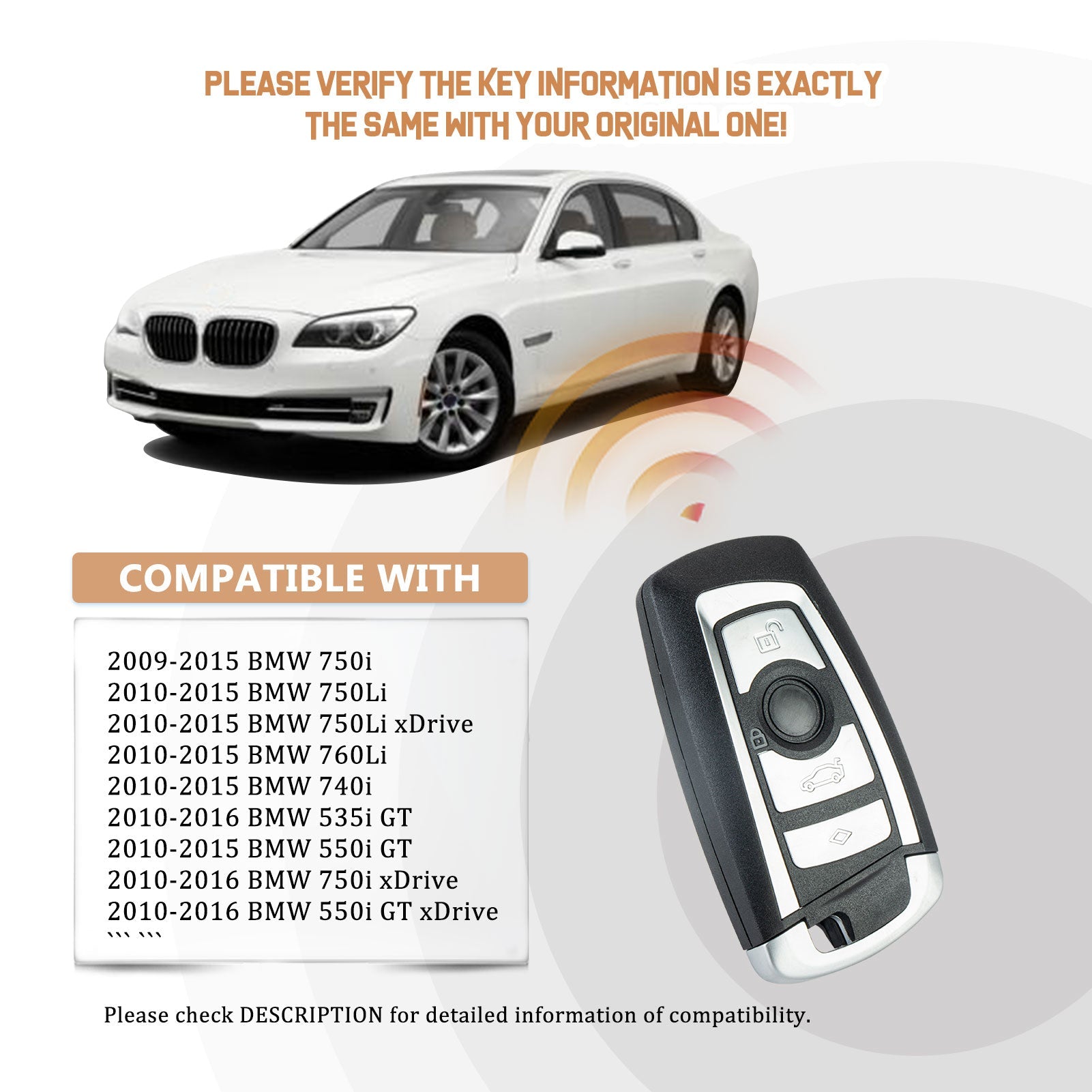 Replacement Keyless Entry Key Fob Remote for BMVV 5 7 Series with FCC ID: KR55WK49863 CAS4 315Mhz KR-B4RBV05