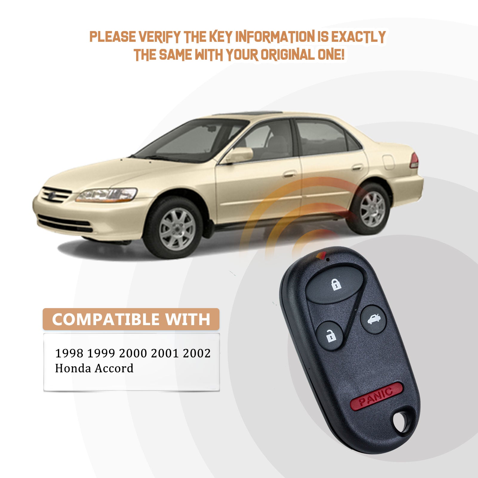 Brand New Car Key Fob Replacement for 1998/1999/2000/2001/2002 Accord with FCC ID: KOBUTAH2T H4RB