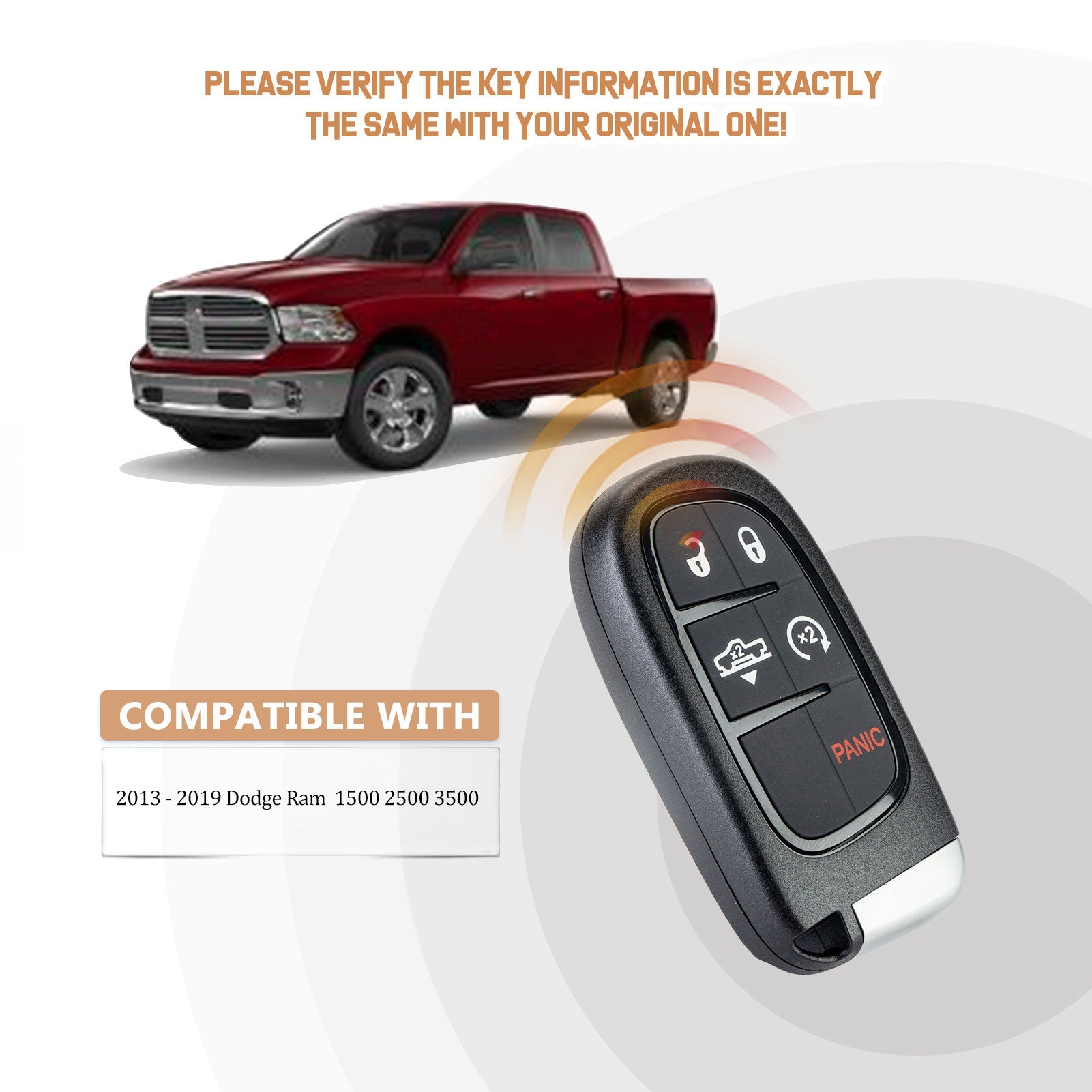 Replacement Car Key Fob for 2013/2014/2015/2016/2017/2018/2019 Ram 1500 2500 3500 Air Suspension with FCC ID: GQ4-54T 46 CHIP P/N:56046956 433Mhz D5RG