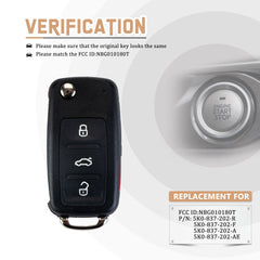 Brand New New Car Key Fob Replacement for 2011/2012/2013/2014/2015/2016 VW Jetta Passat Beetle with NBG010180T 5K0-837-202-R / 5K0-837-202-F / 5K0-837-202-A / 5K0-837-202-AE V4SB(10)