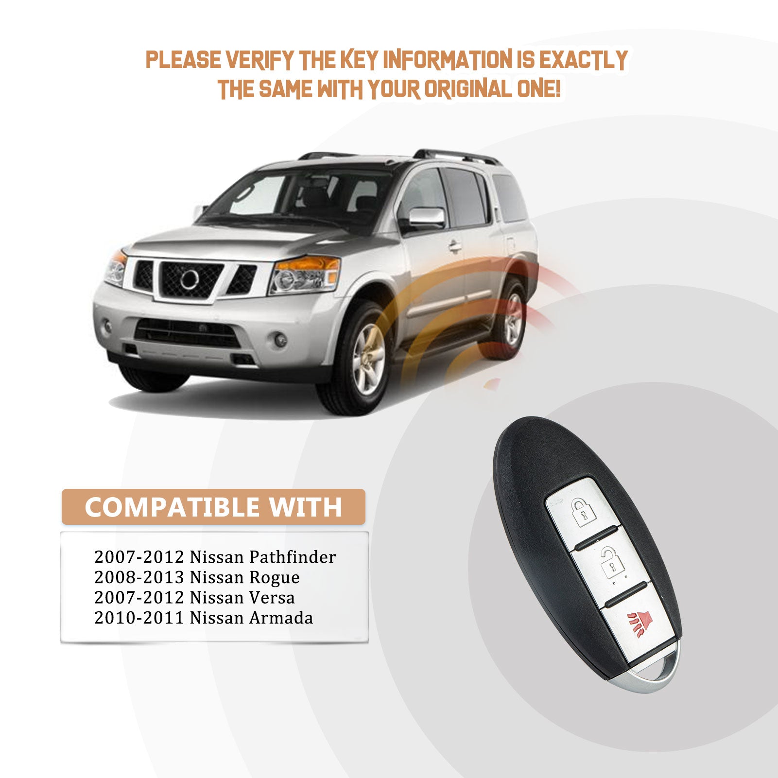 Car Key Replacement for 2008 2009 2010 2011 2012 2013 N1SSAN Rogue with FCC ID: CWTWBU729 315MHZ KR-N3RD