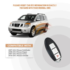 Car Key Replacement for 2008 2009 2010 2011 2012 2013 N1SSAN Rogue with FCC ID: CWTWBU729 315MHZ KR-N3RDV05