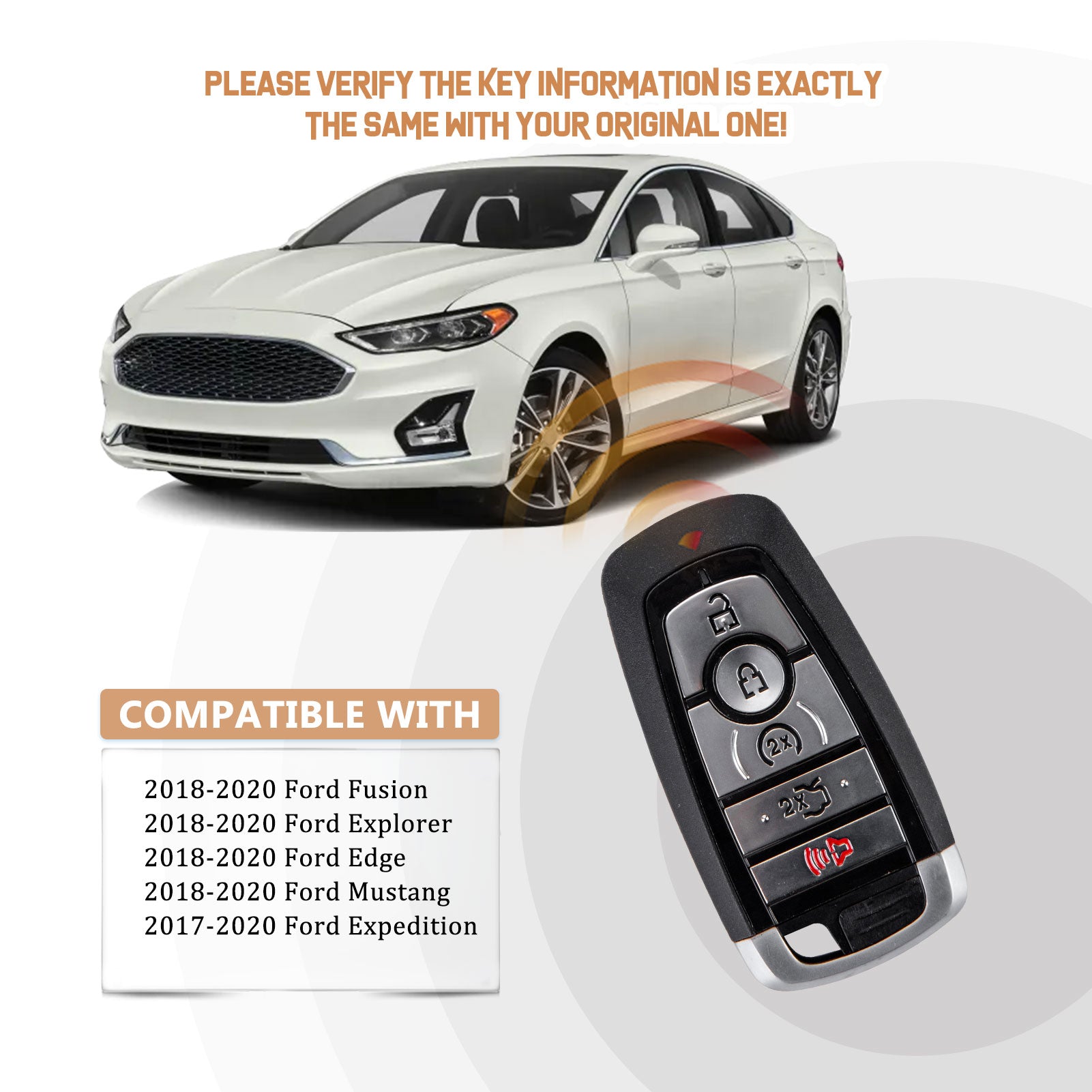 New Keyless Entry Replacement Car Key Fob for 2017/2018/2019/2020 Edge Fusion Explorer Expedition FCC ID: M3N-A2C93142600 IC: 5074A-RKE-3F16 Frequency: 902 MHz F5RC