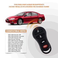 New Keyless Entry Replacement Car Key Fob for Chrysler 300M 1999/2000/2001/2002/2003/2004 with FCC ID: GQ43VT17 P/N: 04602260 D4RD