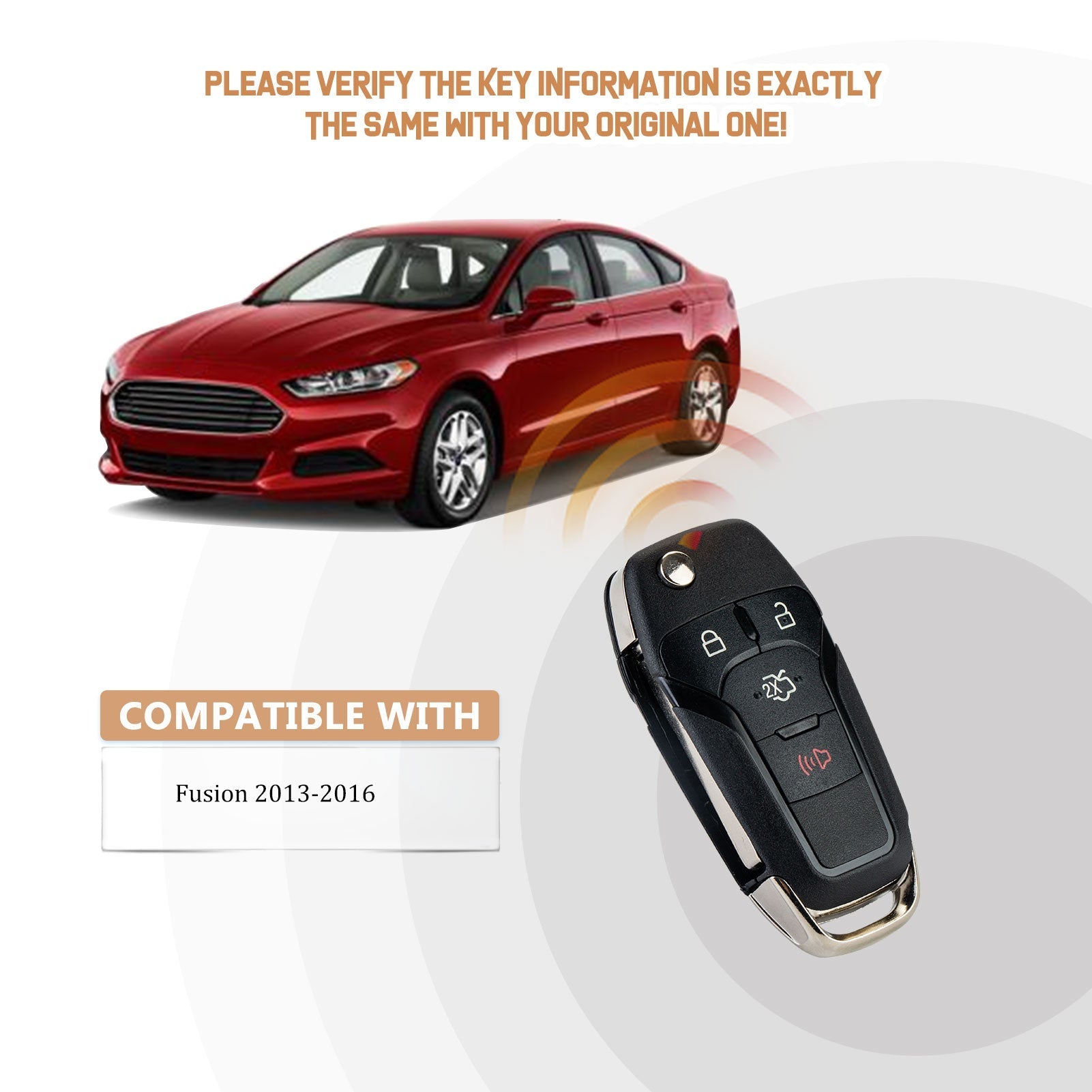 Replacement Car Key Fob for 2013/2014/2015/2016 Fusion with FCC ID: N5F-A08TAA Frequency : 315Mhz Service Key : HU101 F4SE