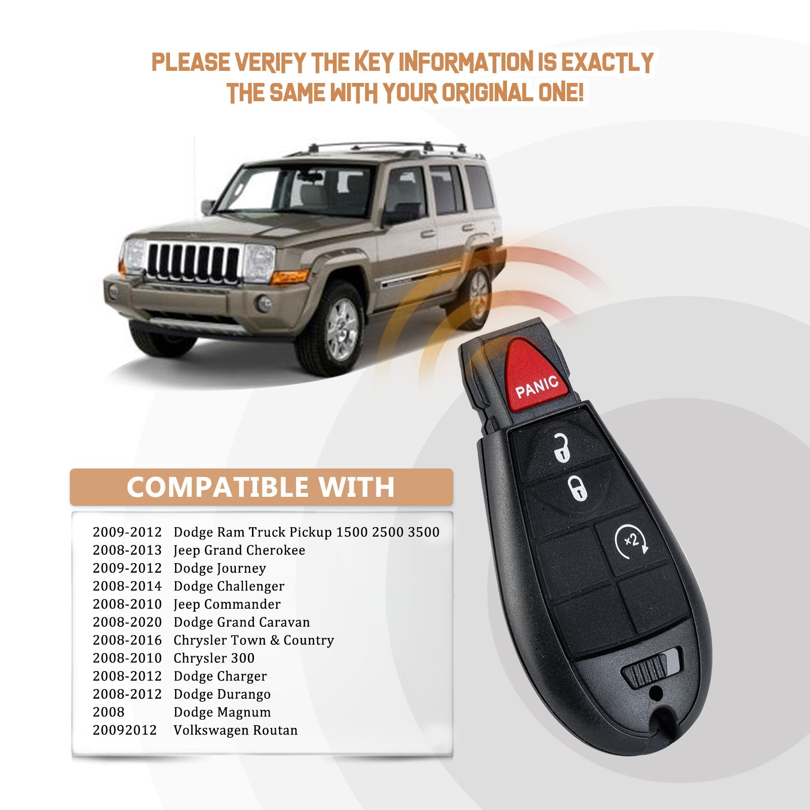 Replacement Car Key Fob for D0DGE JEEP with FCC ID: IYZ-C01C or M3N5WY783X 433MHZ KR-D4RBV05