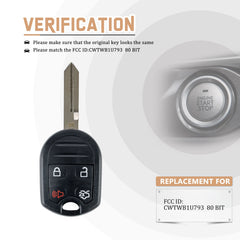 Car Key Fob Replacement for Ford 4 BTN Head Key 80 BIT with FCC ID: CWTWB1U793 315MHZ F4SB