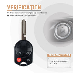 Car Key Fob Replacement for Ford Head 4 BTN 80 BIT with FCC ID: OUCD6000022 315MHZ F4SA