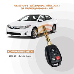 New Key Fob Replacement for 2012/2013/2014 Toyota Camry with FCC ID:HYQ12BDM G chip T4SB(10)