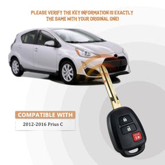 New Replacement Car Key Fob for 2012/2013/2014/2015/2016 Toyota Prius C with FCC ID: HYQ12BDM/1551A-12BDM/89070-06420 G CHIP T3SB(10)