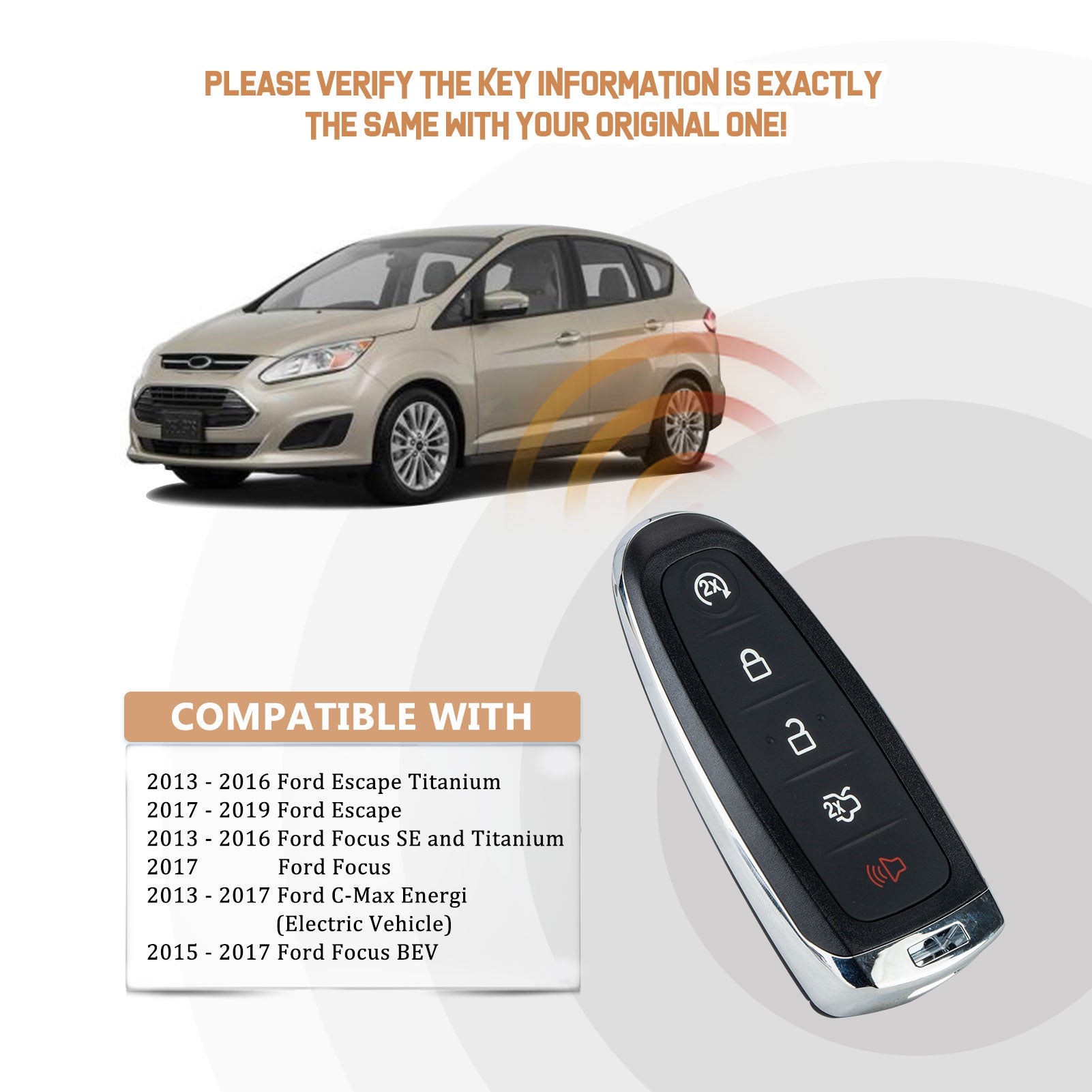 FORD Escape Titanium Focus C-Max Smart Key Replacement with FCC ID: M3N5WY8609 315MHZ KR-F5RE