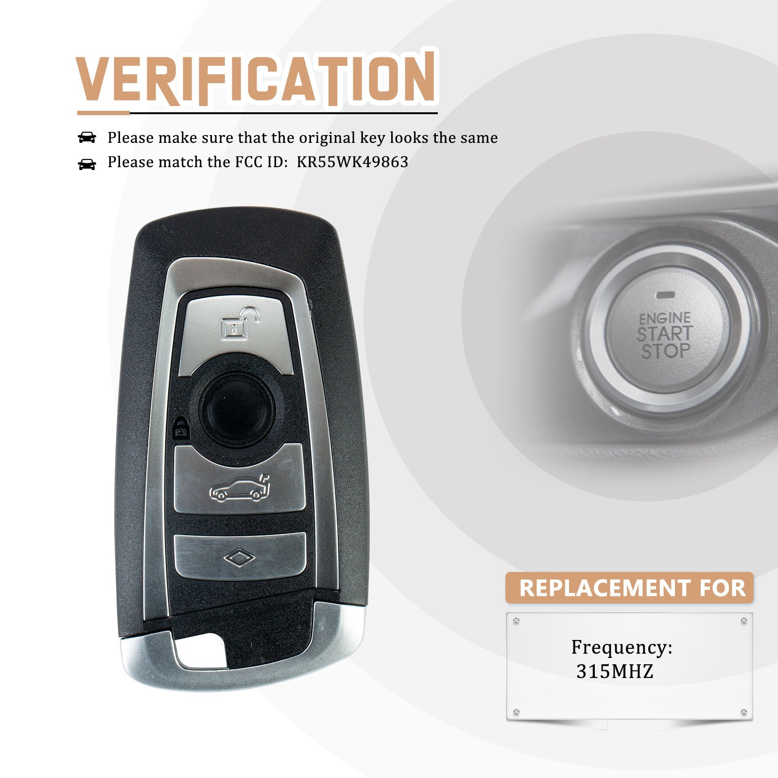 Replacement Keyless Entry Key Fob Remote for BMVV 5 7 Series with FCC ID: KR55WK49863 CAS4 315Mhz KR-B4RBV05