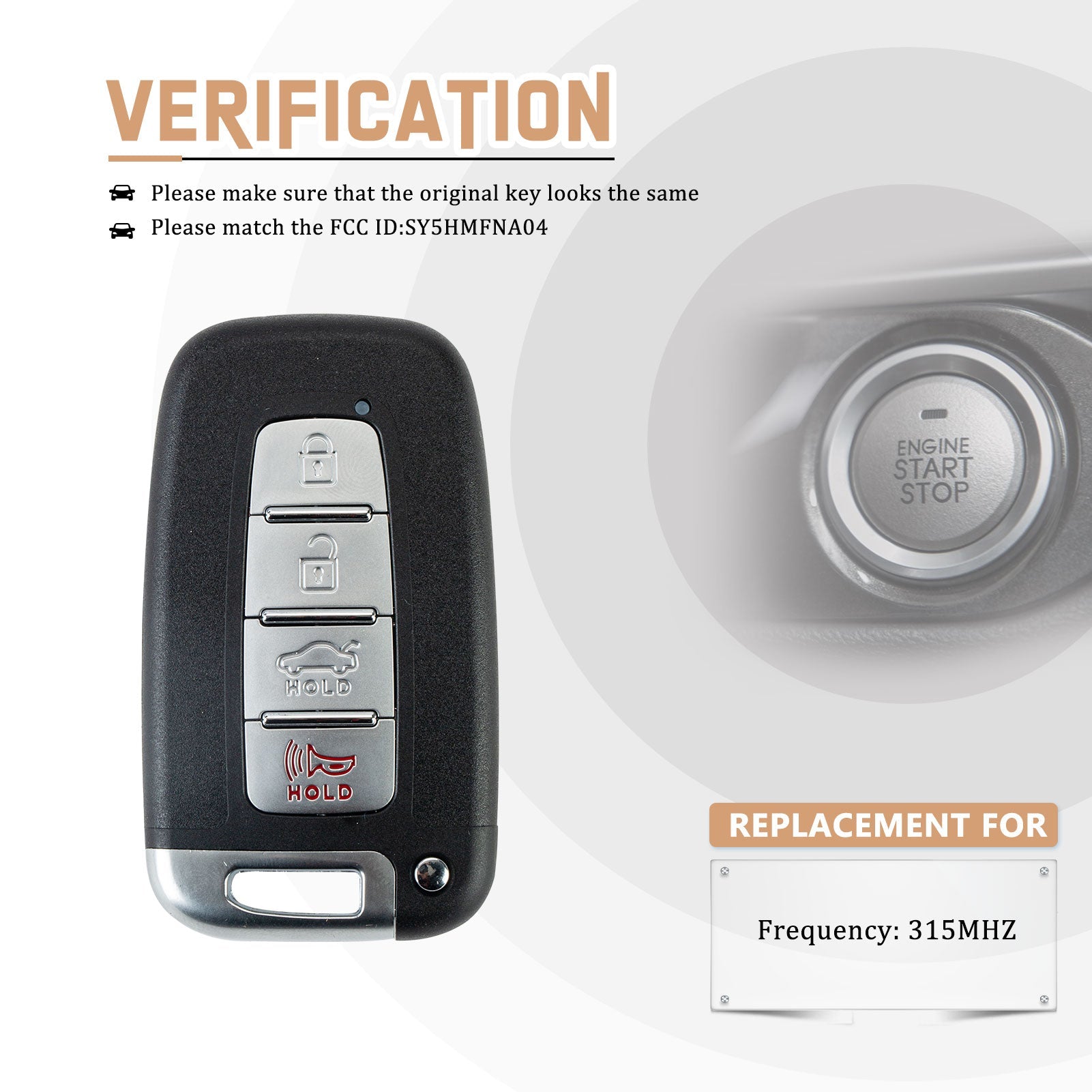 Car Key Fob Replacement for 2011 2012 2013 2014 Hundai Sonata with FCC ID: SY5HMFNA04 315MHZ KR-K4RAV05